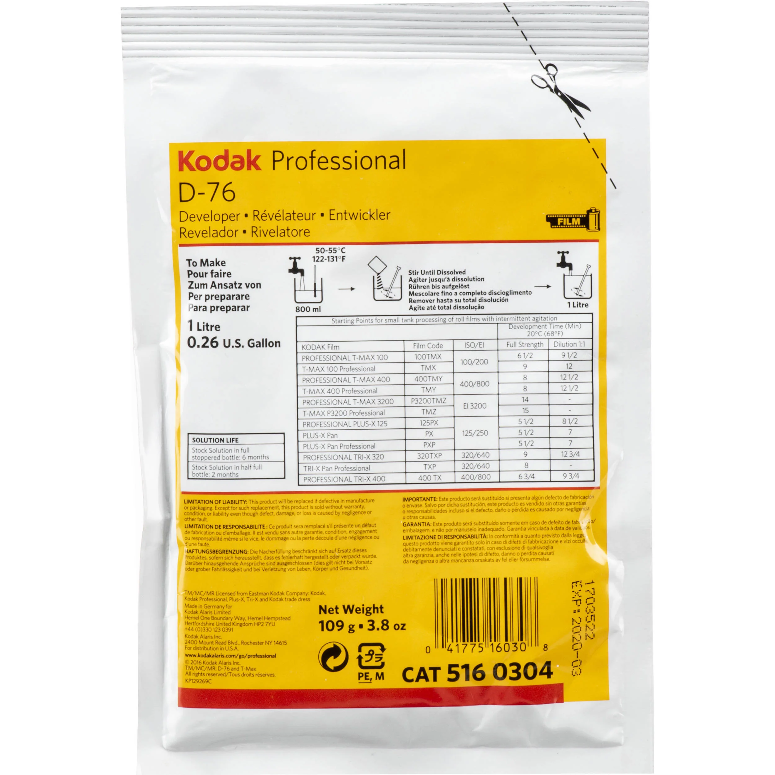 D-76 Developer (Powder) (Kodak) (To Make 1L)