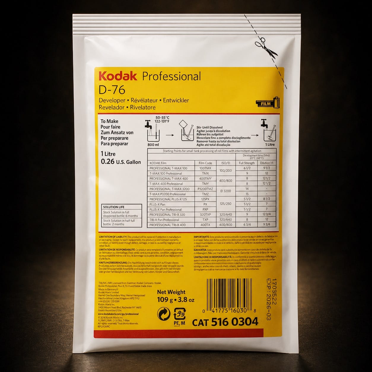 D-76 Developer (Powder) (Kodak) (To Make 3.8L)